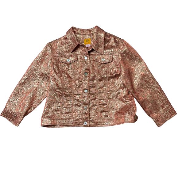 Ruby Rd. Pink And Gold Shiny Casual Jacket 12 - Picture 1 of 5